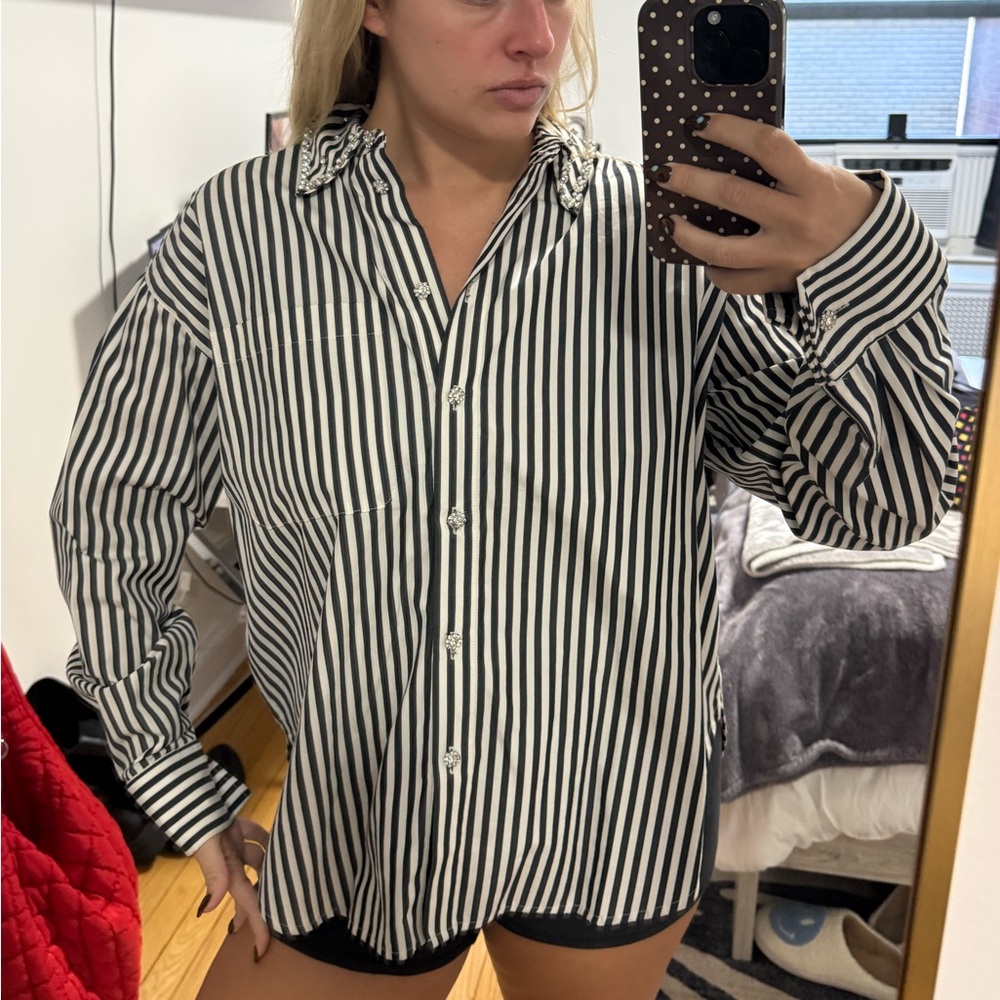 kate spade Black and White Striped Casual Shirt